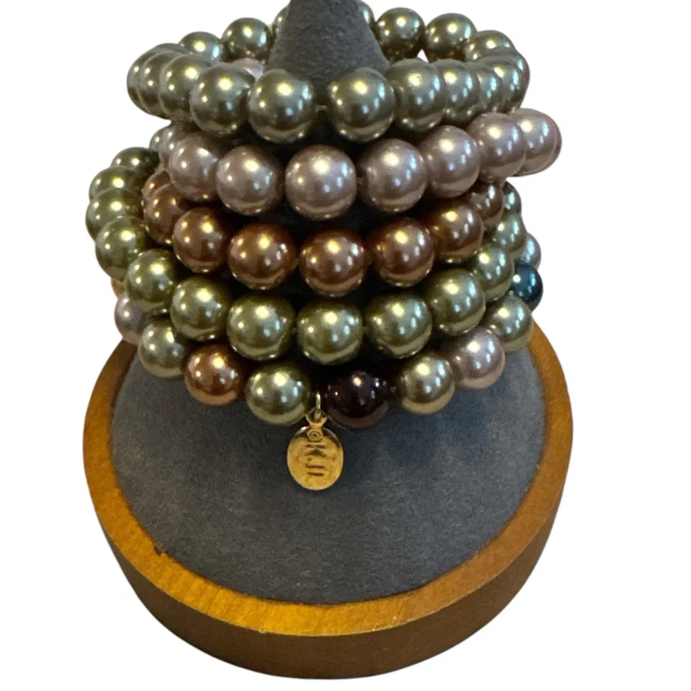 KJL Kenneth J Lane Faux Pearl Beaded Bracelets Set of 5 - Picture 2 of 5